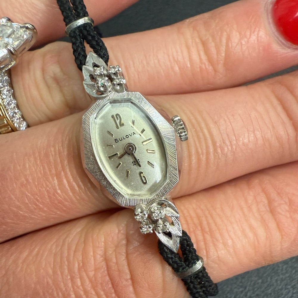 Bulova white gold and Black Watch Timeless Elegance